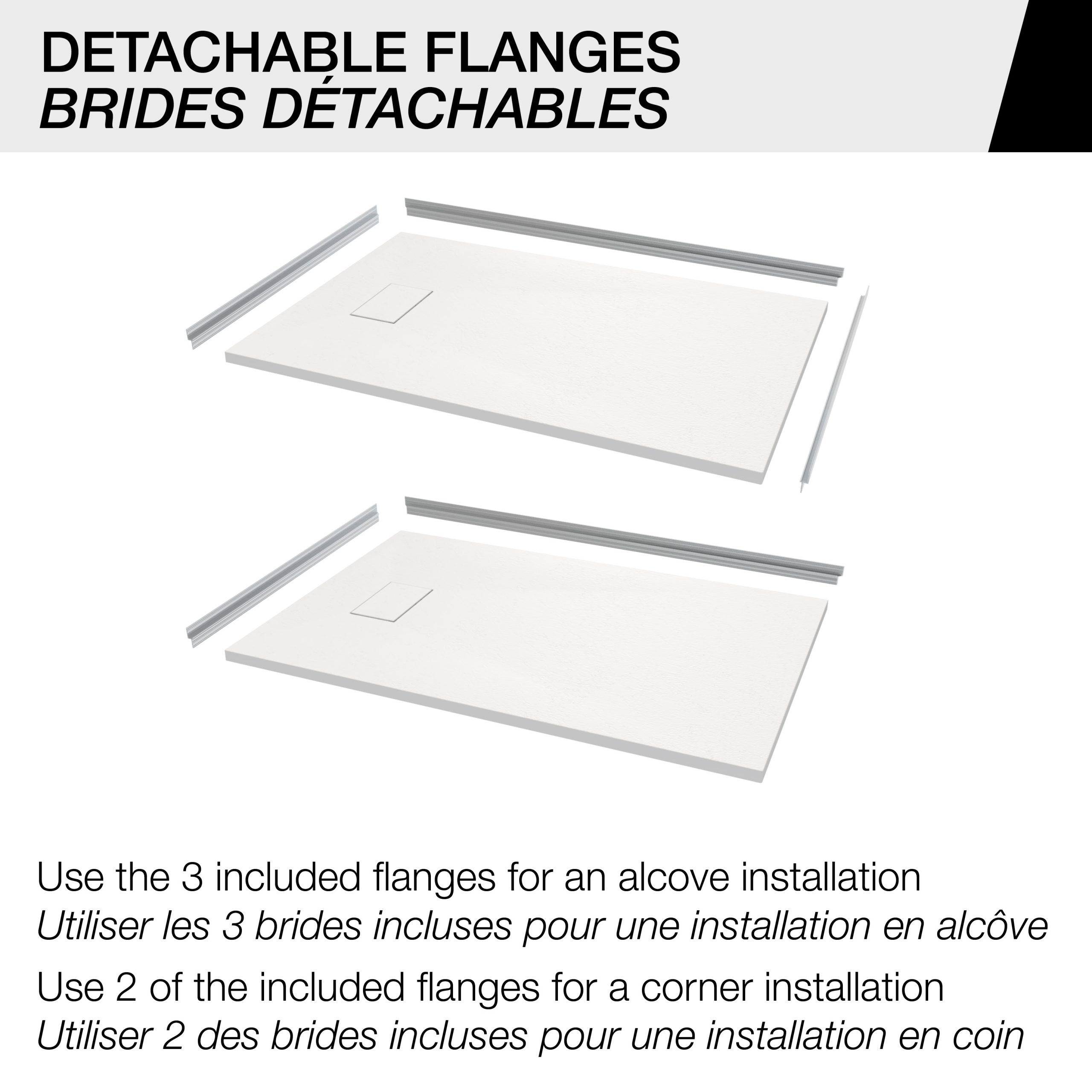 Stonea 4836 Solid Surface Universal Shower Base in White with End Drain - Image 2