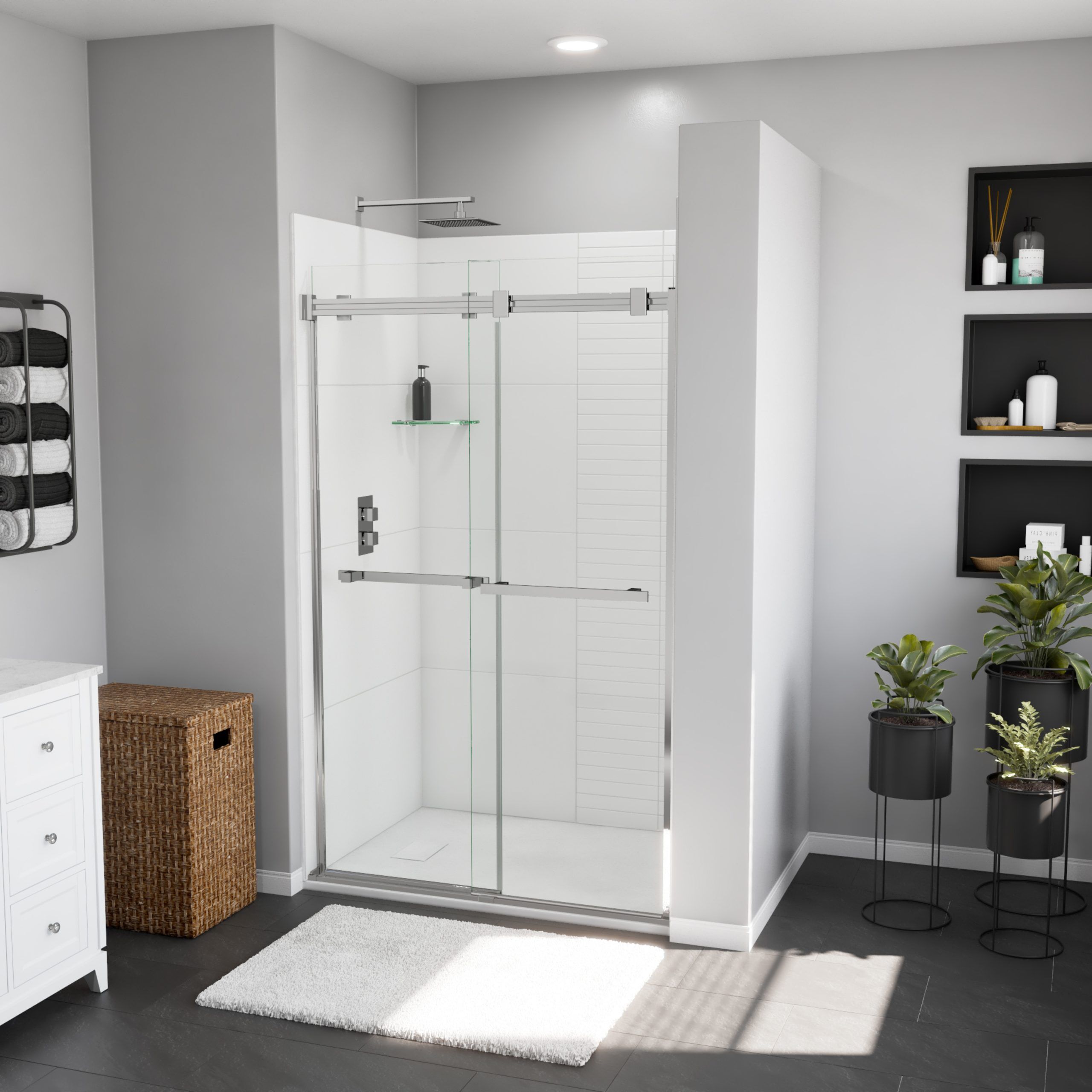 Stonea 4836 Solid Surface Universal Shower Base in White with End Drain